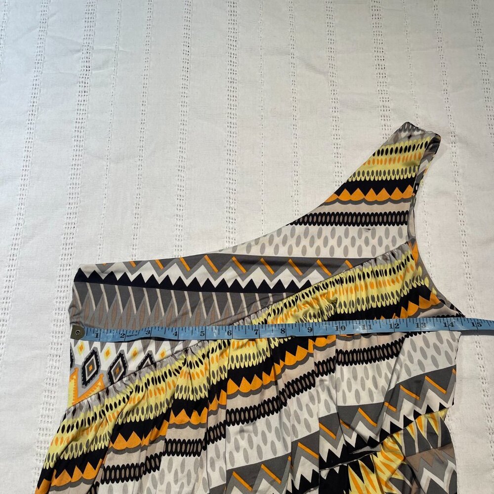 One shoulder layered top size L yellow orange black white from Italy - Picture 3 of 8